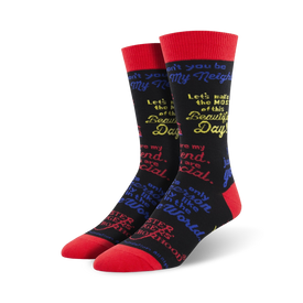 mister rogers quotes socks with a vibrant pattern of famous quotes from the mister rogers' neighborhood show.  