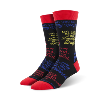 mister rogers quotes socks with a vibrant pattern of famous quotes from the mister rogers' neighborhood show.  