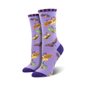 flutterbyes butterfly themed womens purple novelty crew socks