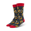 Lifestyle shot:  A pair of navy F-Bomb socks shown on a person's feet.