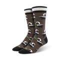 Close-up shot of brown Funky Skunky socks showcasing the skunk pattern and subtle details.