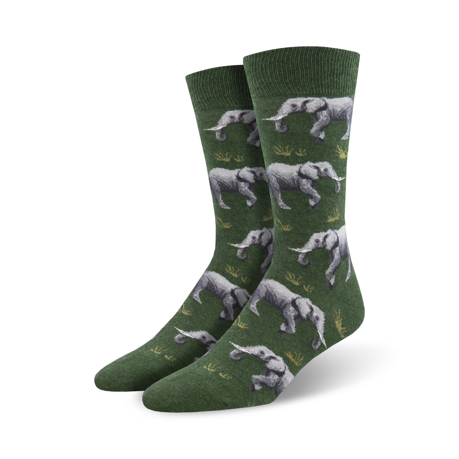 Lifestyle shot: A person's feet wearing green 'Raising a Herd' socks.