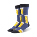 Lifestyle shot showing the blue 'Prost!' socks on a person's feet. The socks are the focus.