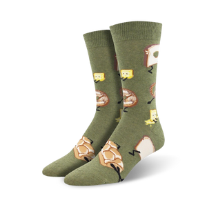 walking bread crew socks: step into a world of carbs with slices of buttered bread, pretzel, baguette, and banana with legs.  