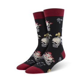 bone heads halloween themed mens black novelty crew socks