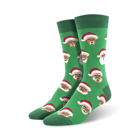styling santa christmas themed mens green novelty crew socks