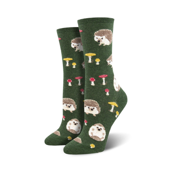 slow poke hedgehog themed womens green novelty crew socks
