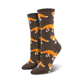socksy foxes fox themed womens brown novelty crew socks
