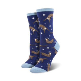 otter space otter themed womens blue novelty crew socks
