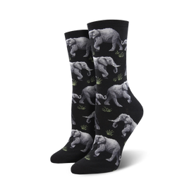 raising a herd elephant themed womens black novelty crew socks