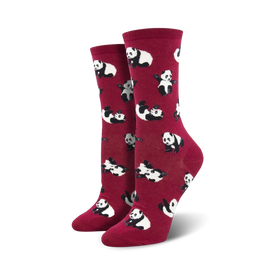 cuddle puddle panda themed womens red novelty crew socks
