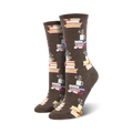 Lifestyle shot of a person wearing the brown 'Love Stories' socks.