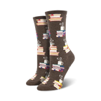 Lifestyle shot of a person wearing the brown 'Love Stories' socks.