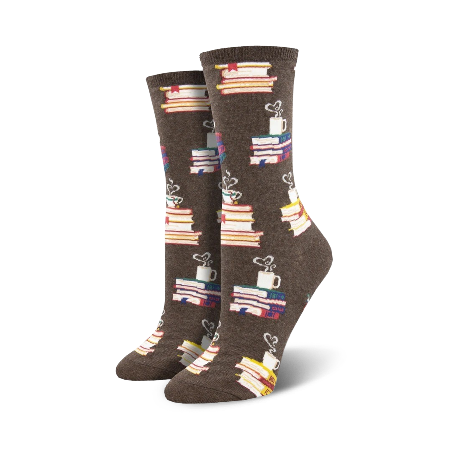 Lifestyle shot of a person wearing the brown 'Love Stories' socks.