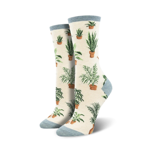 women's crew socks with potted plant pattern (home grown)   