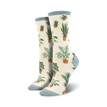 women's crew socks with potted plant pattern (home grown)   