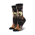 Pair of women's crew socks in black and brown tones.  The design includes figures joined together with the words 'Together Our Power'.