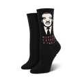 Black crew socks with a white portrait of Martin Luther King Jr. and his name in red and white.