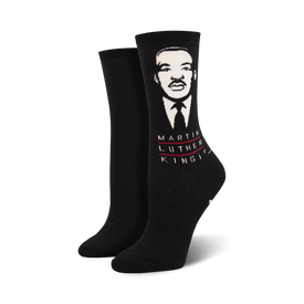 black crew socks featuring a portrait of martin luther king, jr.  