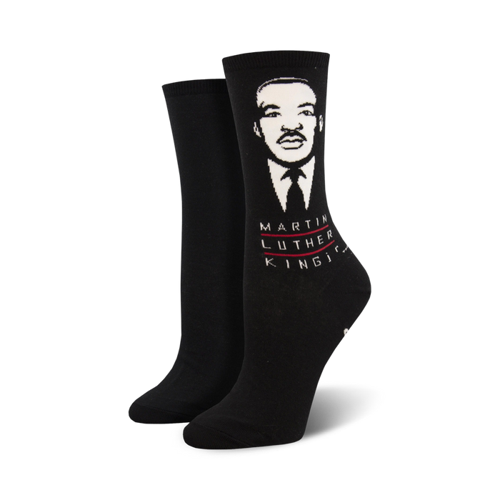 black crew socks featuring a portrait of martin luther king, jr.   }}