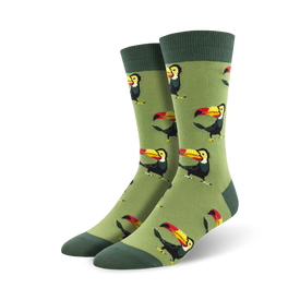 tropical toucan crew socks with black, yellow, and red toucan pattern   