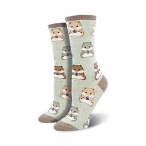 cartoon hamster crew socks in light green.  
