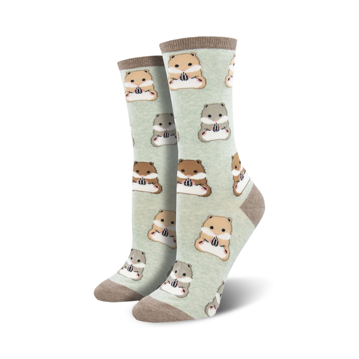 cartoon hamster crew socks in light green.  