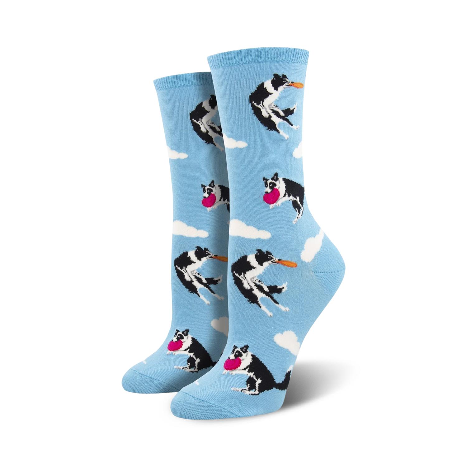 Lifestyle shot:  A person's feet wearing the Catch Your Drift socks with jeans.