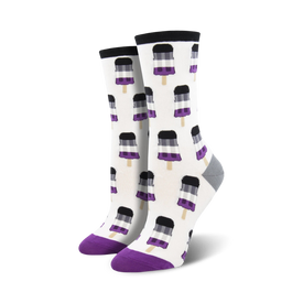 womens crew socks with popsicle pattern in purple, black, gray. lgbtqia theme  