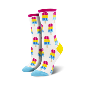 pansexual pops novelty crew socks for women, multicolored popsicle pattern, lgbtqia    