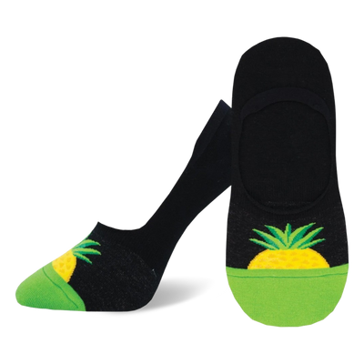 black pineapple pattern liner socks with a green sole.  