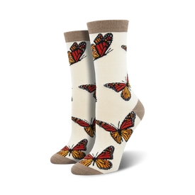 monarchy bamboo butterfly themed womens white novelty crew socks