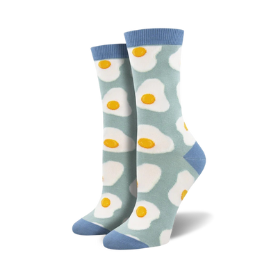 women's blue knee-high egg novelty crew socks  