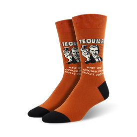 orange and black "that's the spirit" crew socks with "have you hugged your toilet today?" and "tequila" written on them.  