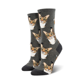 boop cat themed womens grey novelty crew socks