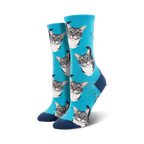 Lifestyle shot showing the teal 'Boop' socks on a person's feet, highlighting their fit and color.