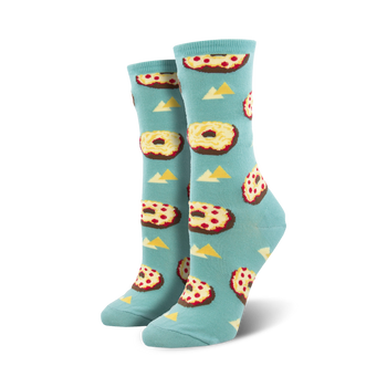 pizza bagel pizza themed womens blue novelty crew socks