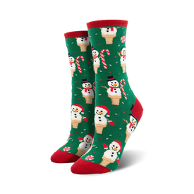 snow cone christmas themed womens green novelty crew socks