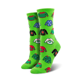 ugly sweaters christmas themed womens green novelty crew socks