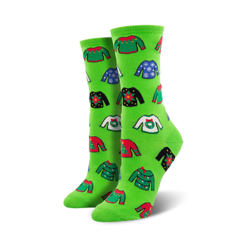 ugly sweaters christmas themed womens green novelty crew socks