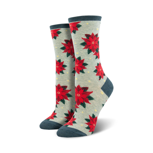 Lifestyle photo showing the Poinsettia socks on a person's feet.