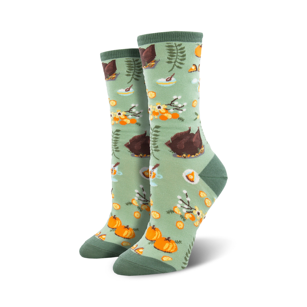 Turkey Dinner Womens Thanksgiving Crew Socks | Sockologie