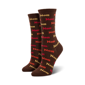 nom nom nom thanksgiving themed womens brown novelty crew socks
