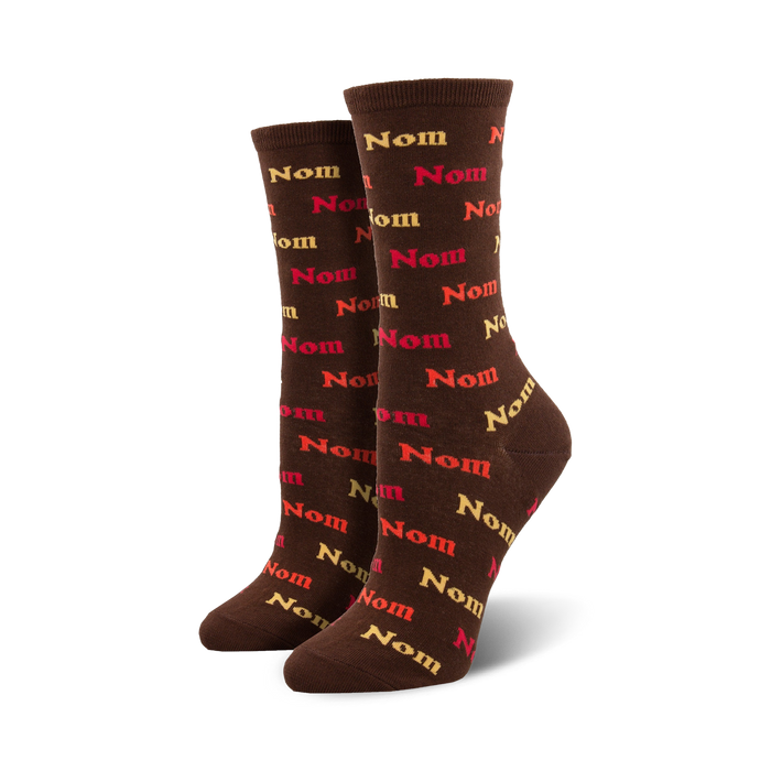  women's brown crew socks with colorful 