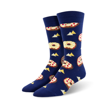unisex crew socks with pattern of photoreal pizza slices with triangles.   