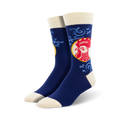 Lifestyle photo showing the Red Rooster socks on a person's feet.  The socks are the focal point.