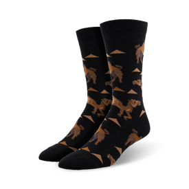 black crew socks with repeating brown camel pattern, perfect for camel enthusiasts.  