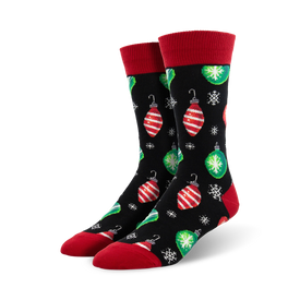 ornaments christmas themed mens black novelty crew socks
