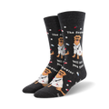 Pair of crew socks; dark gray and blue options; Golden Retriever wearing a doctor's coat, pills and text.