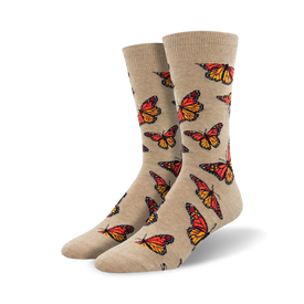 social butterfly butterfly themed mens brown novelty crew socks